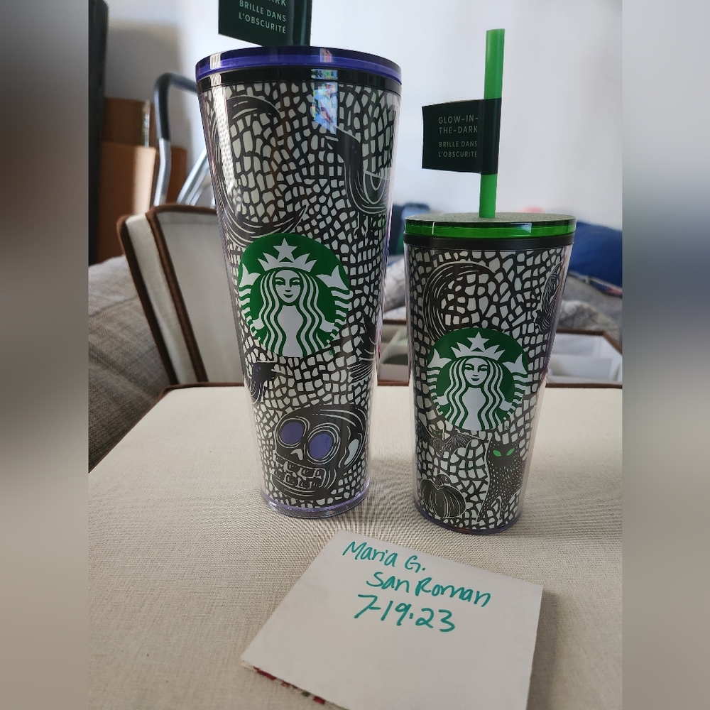 Starbucks Venti and Tall Halloween Glow in the dark set cups